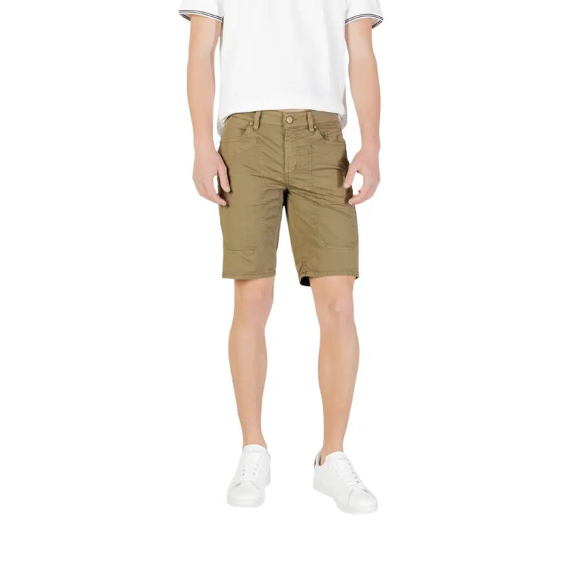 Male model wearing khaki shorts from Mens Casual Shorts T Shirt and Sneaker Collection