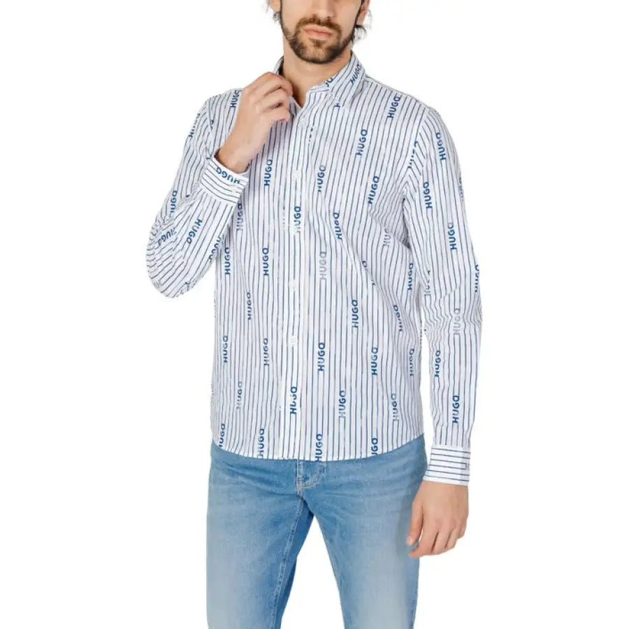 
                      
                        Hugo men shirt in white and blue stripes for spring summer, perfect hugo gender style
                      
                    