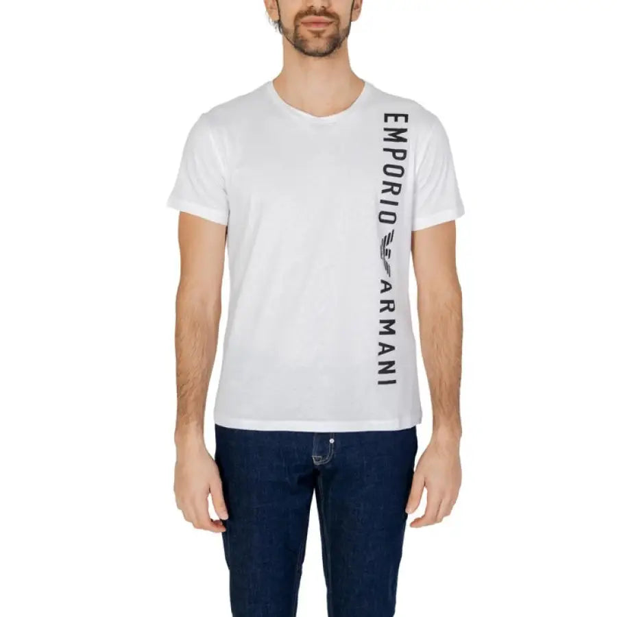 
                      
                        Emporio Armani underwear men’s T-shirt with ’I AM’ slogan on white tee
                      
                    