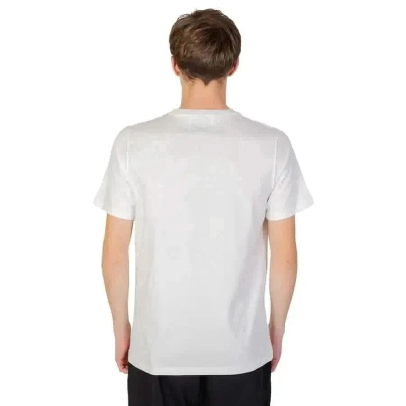 Urban style man wearing Underclub men T-shirt with black logo on the back