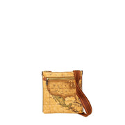 Map-patterned crossbody bag displayed, stylish accessory for everyday use