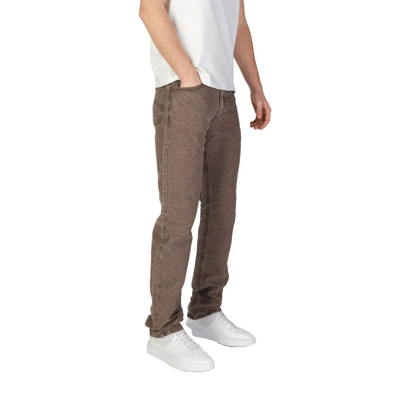 Brown slim fit denim jeans with classic five-pocket design from marlboro classics men cotton linen trousers fall winter collection