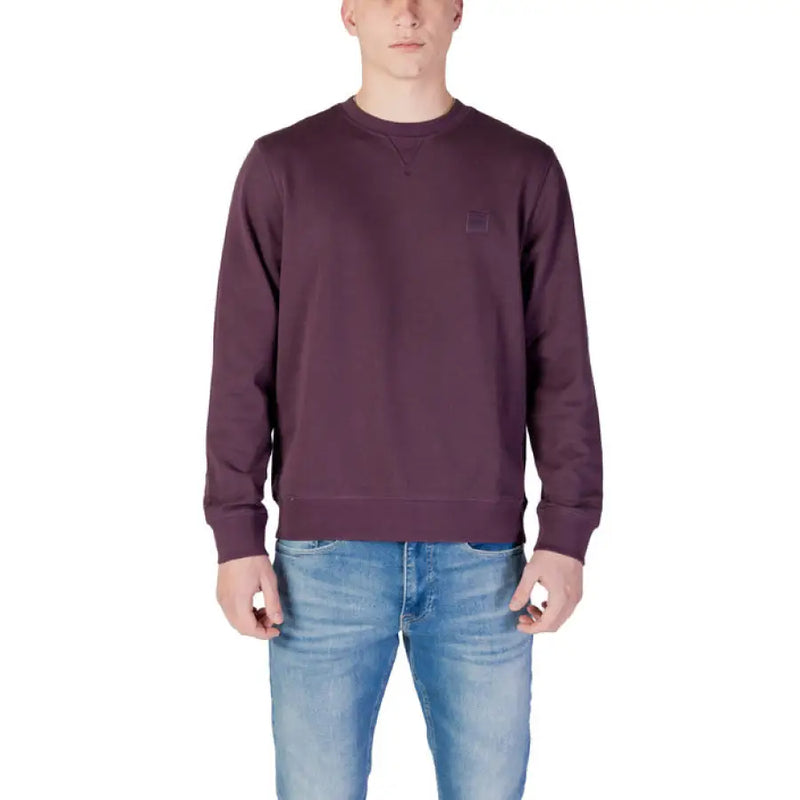 Maroon crewneck sweatshirt from Boss Men Knitwear Grey Cotton Sweater collection