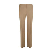MaxMara beige wool trousers for women with straight-leg cut and pleats