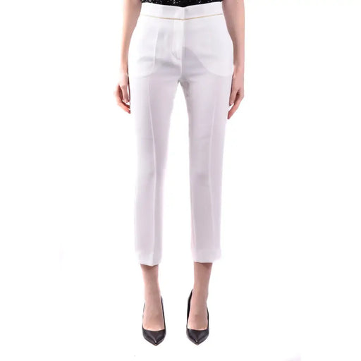 MaxMara white womens straight-leg trousers with gold trim waistband