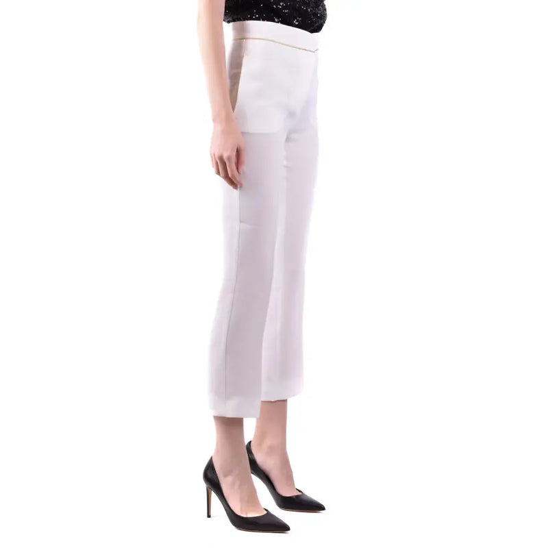 MaxMara white high-waisted cropped womens trousers with gold trim