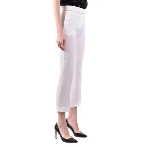 MaxMara white high-waisted cropped womens trousers with gold trim
