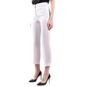 MaxMara white high-waisted cropped trousers with gold trim