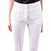 MaxMara white women’s high-waisted trousers with gold-trimmed waistband and sleek tailored fit for spring summer
