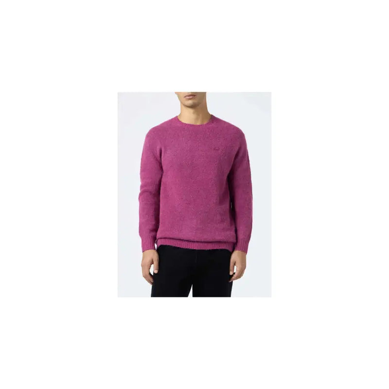 Mc2 Saint Barth Herren-Strickpullover aus Alpaka, fuchsiafarben, Rundhalsausschnitt, strukturierte Oberfläche, gerippte Bündchen und Saum