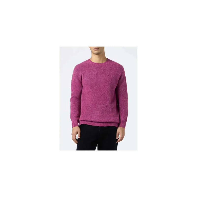 Mc2 Saint Barth men alpaca knitwear fuchsia round neck textured crewneck sweater with ribbed cuffs and hem