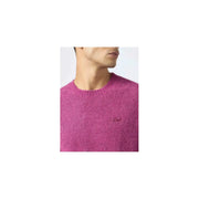 A vibrant magenta Mc2 Saint Barth men alpaca knitwear crewneck sweater with soft textured knit and subtle chest embroidery