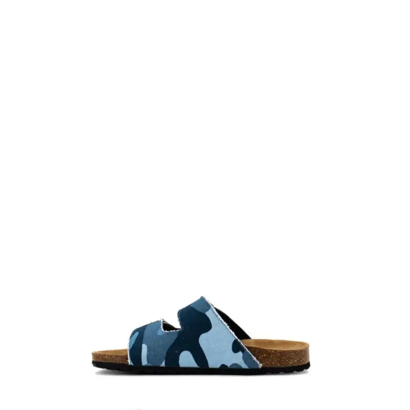 Blue camouflage-patterned cotton slide sandal with cork sole from Mc2 Saint Barth for men in front view