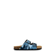 Mc2 Saint Barth men blue camouflage cotton slide sandal with two adjustable straps and cork footbed