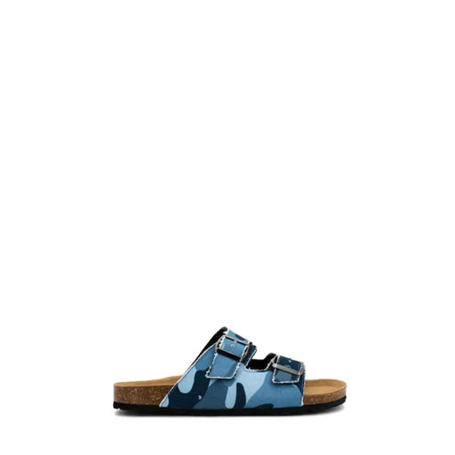 Mc2 Saint Barth Herren-Sandalen aus blauer Camouflage-Baumwolle mit zwei verstellbaren Riemen und Korkfußbett