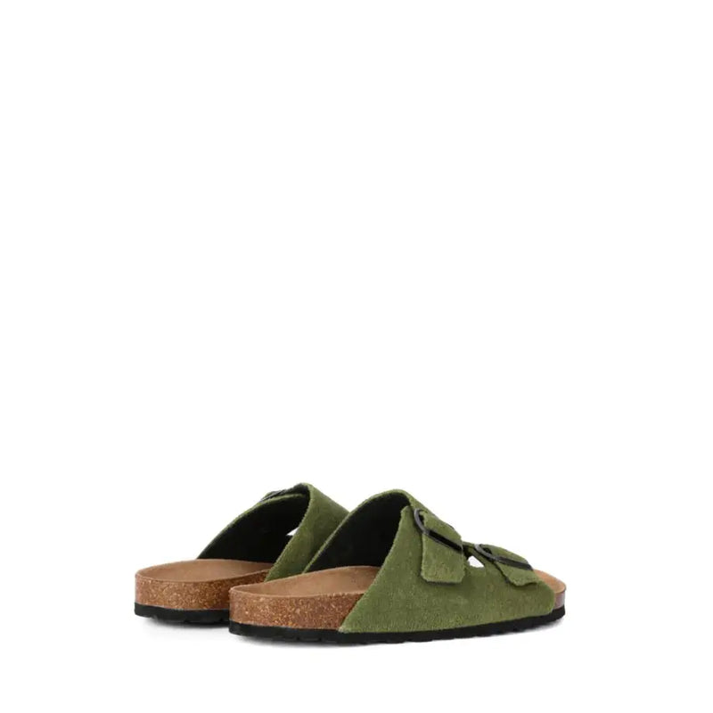 Mc2 Saint Barth olive green suede slide sandals with cork footbed