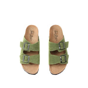 Mc2 Saint Barth green suede open toe slippers with silver buckles