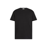 Mens black short sleeve t shirt featuring a subtle embroidered logo on the left chest in soft cotton fabric