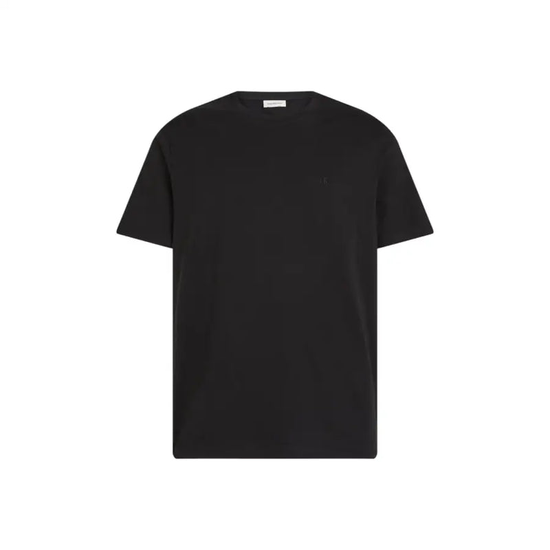 Mens black short sleeve t shirt featuring a subtle embroidered logo on the left chest in soft cotton fabric