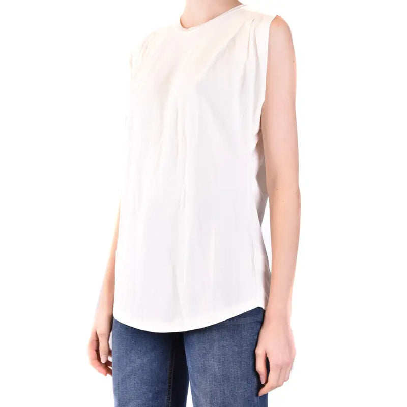 Michael Kors white cotton sleeveless tank top for women with a relaxed fit and subtle pleats at the shoulders