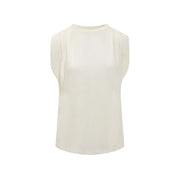 Cream-colored michael kors white cotton sleeveless tank top for women with soft flowing fabric and subtle shoulder pleats