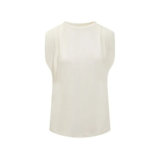 Cream-colored michael kors white cotton sleeveless tank top for women with soft flowing fabric and subtle shoulder pleats