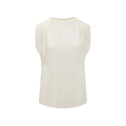Cream-colored michael kors white cotton sleeveless tank top for women with soft flowing fabric and subtle shoulder pleats