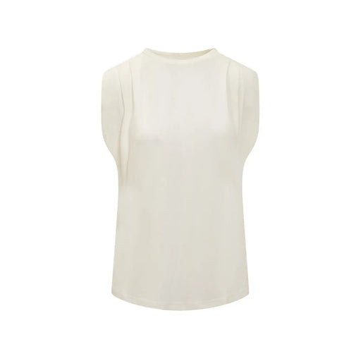 Cream-colored michael kors white cotton sleeveless tank top for women with soft flowing fabric and subtle shoulder pleats