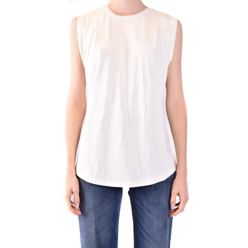 Michael Kors white cotton sleeveless tank top for women with a round neckline and relaxed fit