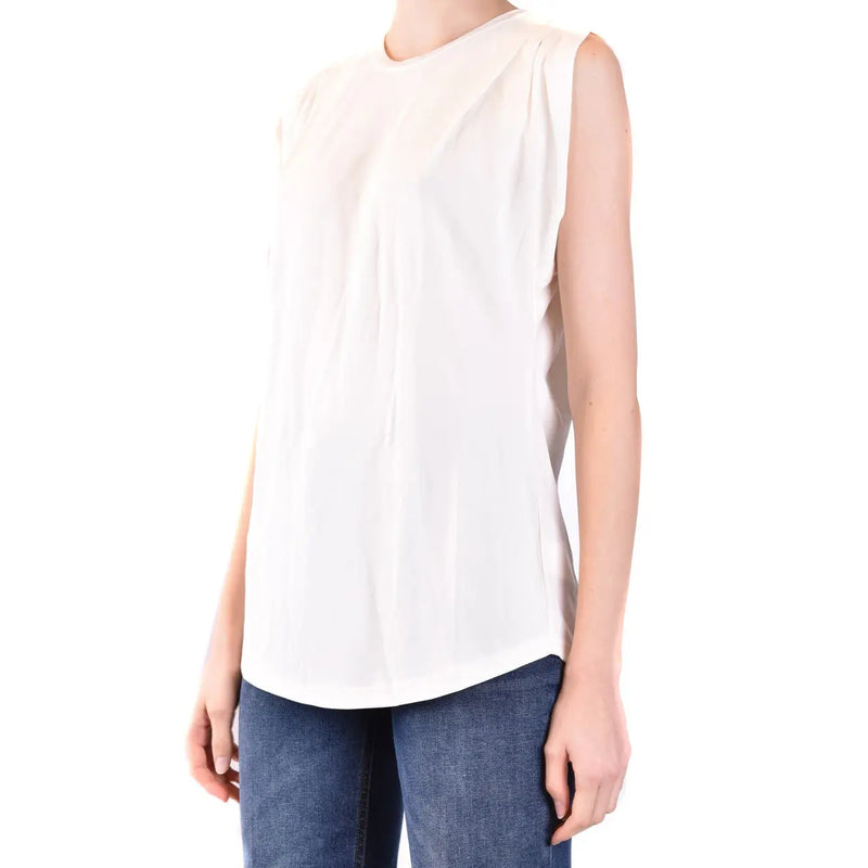 Michael Kors white cotton sleeveless tank top for women with a relaxed fit and subtle pleats at the shoulders