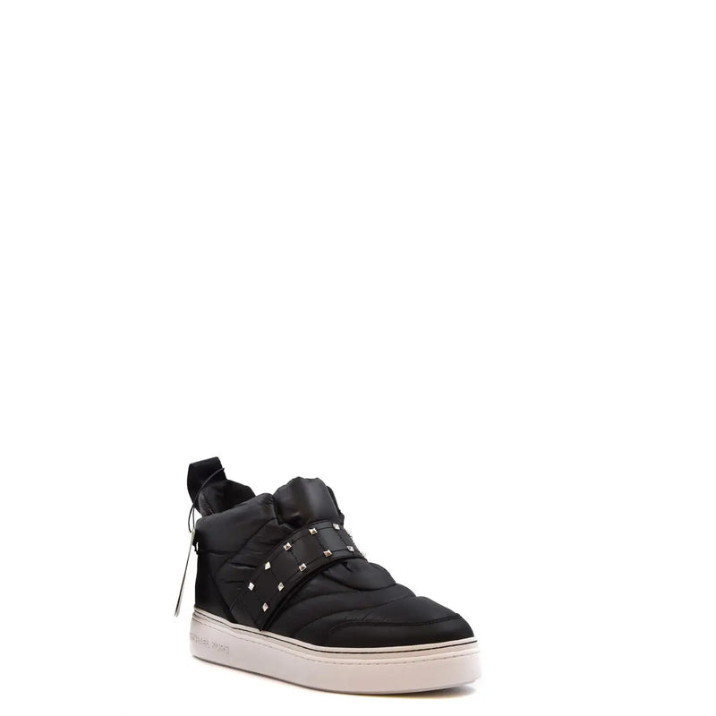 Michael kors women black quilted nylon sneakers with leather trim silver studs and white rubber sole