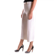 Cream-colored high-waisted wide-leg michael kors women stretch trousers with white zip and button closure