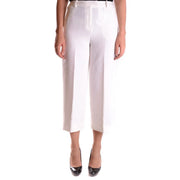 Michael Kors women white high-waisted cropped stretch trousers with zip and button closure in a sleek tailored fit