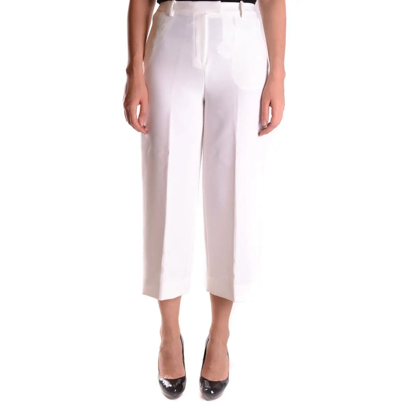 Michael Kors women white high-waisted cropped stretch trousers with zip and button closure in a sleek tailored fit