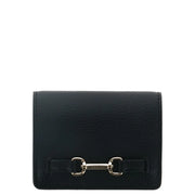 Black leather michael kors women wallet with gold-tone horsebit clasp and pocket buttons 10.5x8x3 cm