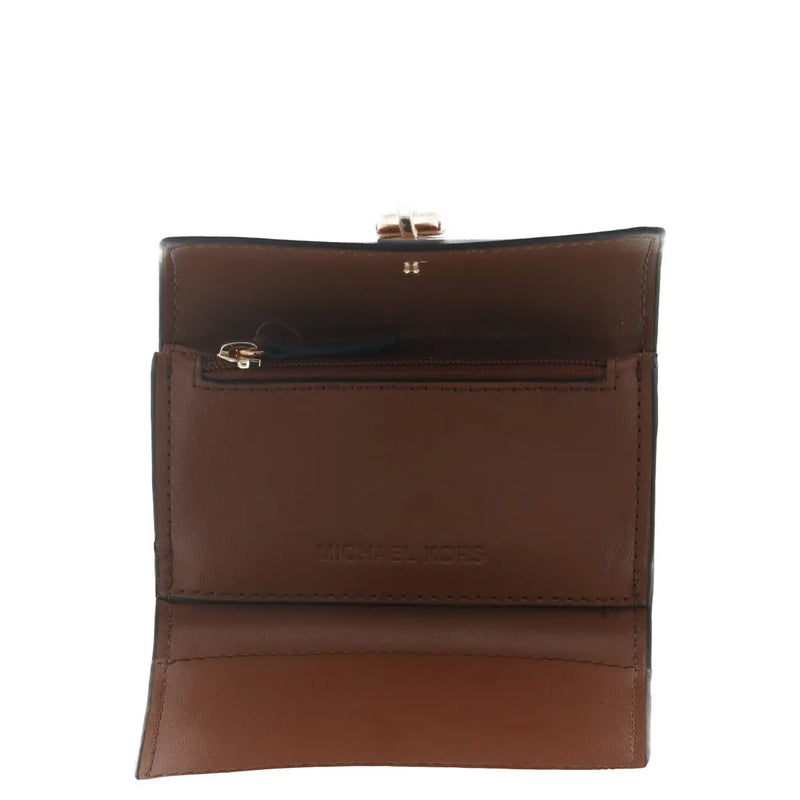 Michael Kors women wallet in brown leather with gold-tone clasp and zipper measures 11x6.5x3 centimeters