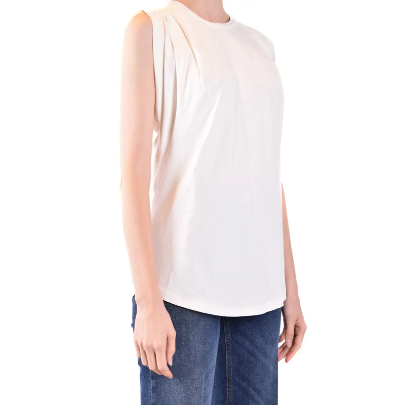 Michael Kors women white cotton sleeveless tank top with relaxed fit and subtle shoulder pleats