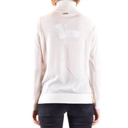 Michael Kors women wool turtleneck sweater white showing the back with ribbed collar cuffs and vertical seam detailing