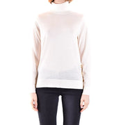 Michael Kors women wool turtleneck sweater in off-white with subtle sheen and gold-tone button detailing on the side seam