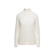 Michael Kors women wool turtleneck sweater in cream with gold-tone buttons along the side seams