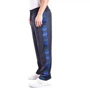 Missoni men blue viscose trousers regular fit dark gray joggers with vibrant blue and green zigzag side seam pattern