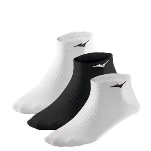 Three-pack of Mizuno Men All Seasons White Athletic Socks with ribbed texture and logo