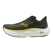 Mizuno Herren-Sneaker, sportliche Sportschuhe aus Stoff, Modell Wave Sky 90, dunkelgrau mit limettengrünen Akzenten und weißer Zwischensohle