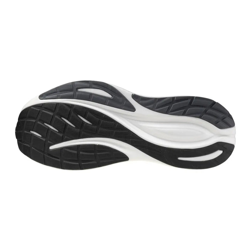 Schwarze und weiße Sohle von Mizuno Herren-Sneakers, gelbe Sportschuhe mit strukturiertem Profil zum Laufen