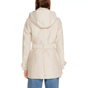 Morgan de toi beige long blazer styled as a hooded trench coat with matching belt and subtle seam detailing
