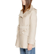 Morgan de toi beige long blazer with belted waist flap pockets and buttoned cuffs perfect for formal wear