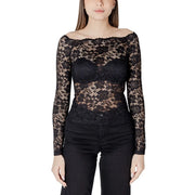 Morgan De Toi black floral lace long-sleeve off-shoulder blouse