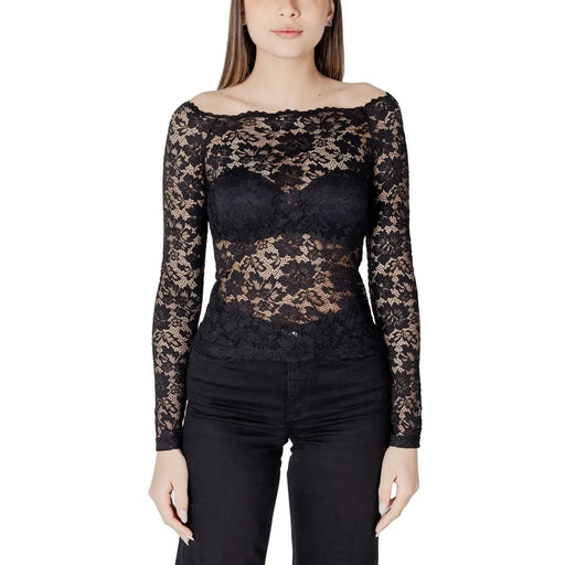 Morgan De Toi black floral lace long-sleeve off-shoulder blouse