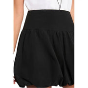 Morgan de toi black high-waisted polyamide skirt for women with a flared gathered hem and smooth fabric
