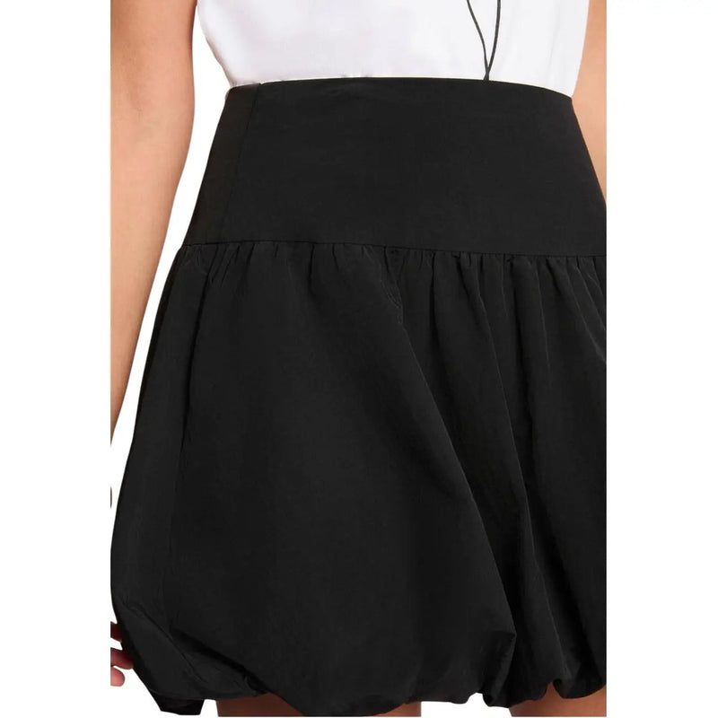 Morgan de toi black high-waisted polyamide skirt for women with a flared gathered hem and smooth fabric